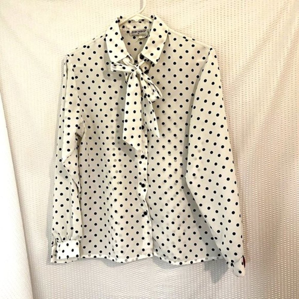 Vintage Judy‎ Bond Polka Dot Long Sleeve Blouse